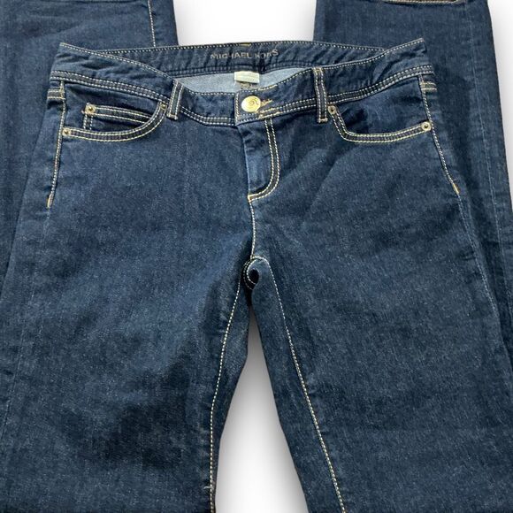 Michael Kors Dark Wash Stretch Straight Leg Embroidered MK Pockets - Picture 8 of 9